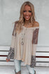 Sequin Patchwork Bell Sleeve V Neck Tunic Top